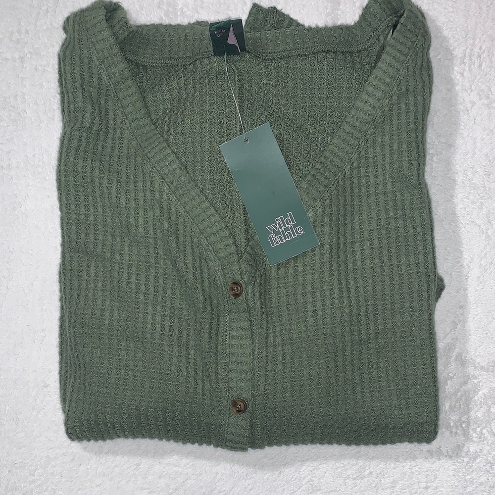 Wild Fable Army Green Waffle Knit Button-Down Shirt Size XXL